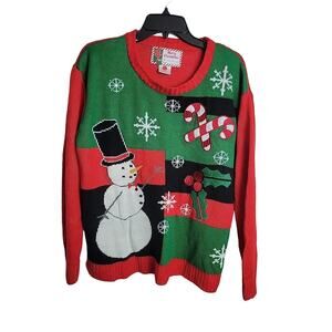 Ugly Christmas Snowman Knit Holiday Long Sleeve Pullover Sweater Womens Sz Large